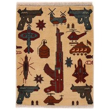 Afghan War Rug Handmade 58 x