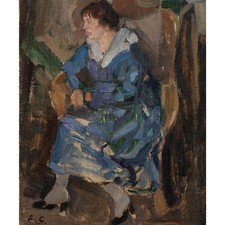 Erich Gruner Frauenporträt sitzende Frau monogrammiert Öl Leinwand Anfang 20 Jh