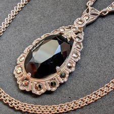 Art Deco Collier Anhänger 935 Silber Markasit Onyx Kette alt antik c. 1920