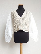 Weiß beige Häkel Strick Pullunder Shirt Bluse von Zara, Gr. L