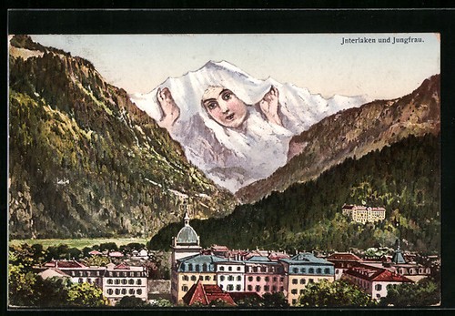 Interlaken ortsansicht mit - ak, interlaken,