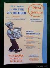 alte Speisekarte/Flyer "Pizza Service" ,  Düsseldorf, DM-Preise, DIN A5, Sammler
