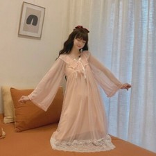 Damen Mädchen Lolita Nachtwäsche Nachthemd Rüschen Spitze Klassisch Weiß