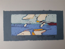 Klaus Fußmann, Linolschnitt 2013 (27/40), zwei Segelboote / Ostsee / Küste