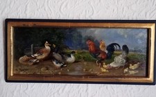 MAX HÄNGER, MÜNCHEN, ORIGINAL ÖLGEMÄLDE, GERAHMT, FEDERVIEH, ÖL AUF HOLZ , KLEIN