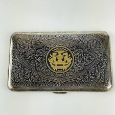 Vintage thailändisches Sterlingsilber Niello & vergoldetes Zigarettenetui Silapa Karn Chang 