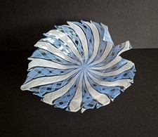 Große blaue Murano Glasschale Blattschale Zanfiricco vermutlich Venini um 1960