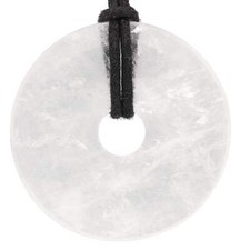Bergkristall Donut 40 mm Anhänger mit Baumwollband | Edelsteinschmuck
