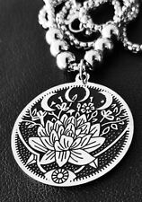 Wicca Lotus Blume Anhänger Edelstahl Halskette Magie Mond Frauen Schmuck KE16C