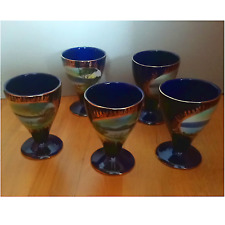 5 Keramik kelche, Pokale, sehr gut, blau, Landschaftsbilder, Wohnzimmer Deko