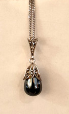 Hübscher Anhänger Art Deco Stil Silber 835 Markasiten Hämatit + Kettchen Si 835