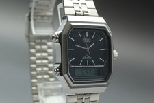 [Exc+5] 1982 Vintage Seiko SilverWave H449-502A Black Digi-Ana Herrenuhr JAPAN