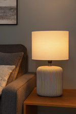 Pauleen Tisch Lampe Leuchte PURE SHINE Keramik Textil grau 37,5x26,5x15,5cm