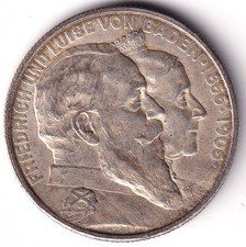 AV-VD Baden 1906 2 Mark Friedrich und Luise Goldene Hochzeit 900 Silber DD20