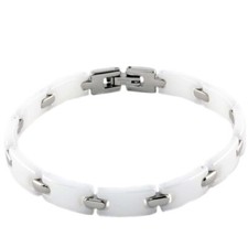 Damen Armband Armkette aus  weißer Keramik und Edelstahl