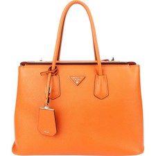 Prada Orange Saffiano Leather Turnlock Double Handbag Tasche
