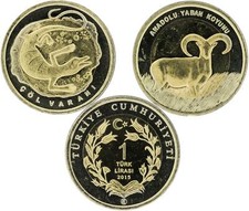 Tuerkei 2 x 1 Lira 2015 "Desert Monitor and Anatolian Wild Sheep"