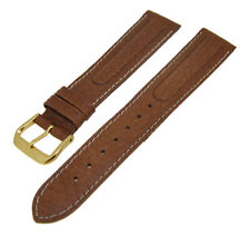 Uhrenarmband Lederband Hellbraun weiße Naht 18mm gepolstert Dornschließe Gold