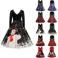 Damen Weihnachten Kostüm Party Swingkleid Skaterkleid Weihnachtskleid Abendkleid