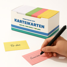 Karteikarten A8 liniert – 500 bunte Lernkarten in praktischer Box (5,2 x 7,4 cm)