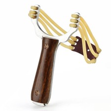 Profi Stahl Schleuder Steinschleuder Zwille Sportschleuder Outdoor Holz Optik