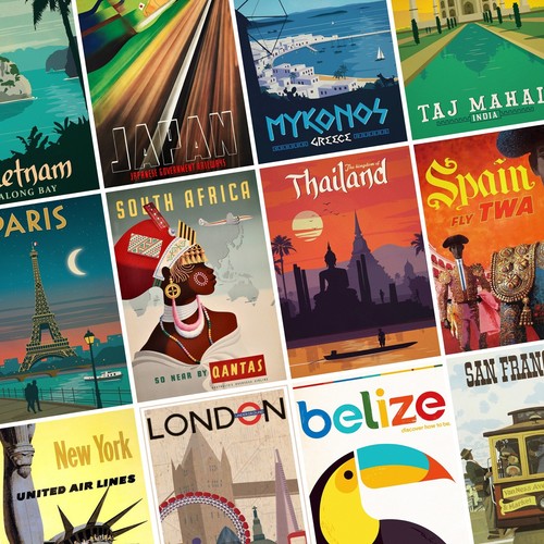 Vintage reiseplakate stadt - reiseplakate,