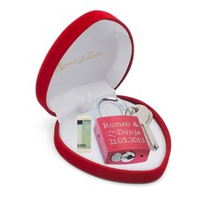Liebesschloss mit Gravur Rot in Herz Box EWIGE LIEBE Valentinstag Geschenk Idee