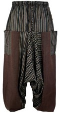 Haremshose, gestreifte Patchwork Pluderhose, Pumphose, Aladinhose - coffee