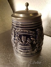 Sammler Bierkrug mit Zinndeckel - klassisches Motiv - Steinzeug -Alter unbekannt