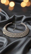 Breites Strass Collier Silberfarben Kette Halskette Glitzersteine Modeschmu s#26