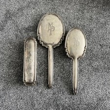 Antikes Frisierset - Spiegel Haarbürste & Kleiderbürste - 830er Silber