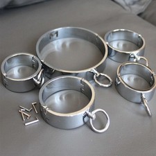 Sklave Edelstahl Bondage Set Metall Handschellen Fußfesseln Halsband Fesseln SM