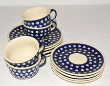 4 x Bunzlauer Keramik Bunzlau Kaffeegedeck Kaffeetasse, Dessertteller, Teegedeck