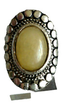 großer Achat Folklore SteinSchmuck Ring gelb Tibet Silber verstellbar NEU + TOP