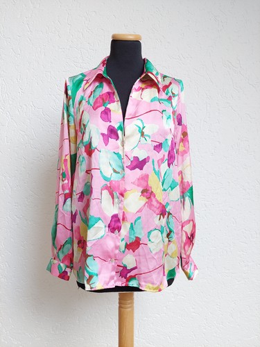 Rosa bunte blumen satin hemd - rosa,
