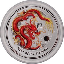 1 oz Silber Lunar II Drache color Red 2012 in Kapsel