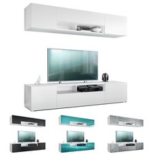 Wohnwand Anbauwand Hängeschrank Mogan in Weiß matt - Hochglanz & Naturtöne