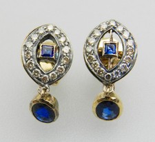 Jugendstil 750er Gold Ohrringe mit Saphir und Diamanten um ca. 1920 - R366