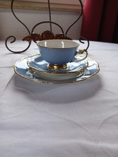 Lettin Porzellan DDR Sammeltasse Trio Pastellblau Goldrand Top Zustand Vintage