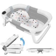Groß Faltbare Babywanne mit Badematte, Baby Badewanne mit Integriertem Thermomet