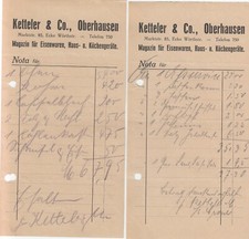 OBERHAUSEN, 2 x Rechnung 1911, Ketteler & Co. Magazin für Eisenwaren