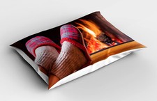 Kopfkissenbezug Modern Dekokissen Kamin Gemütliche Socken und Hausschuhe