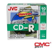 10 JVC CD-R Gloss InkJet Druckbar Wasserdicht CD 52x 700MB 80 Minuten in Slim Case
