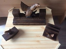 DDR - geschnitzte Schreibtischgarnitur - Jagdmotiv Auerhahn (50er J.)