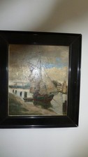  Gemälde,  antik ,  ca. 100 Jahre alt , Dachbodenfund mit schwarzem Rahmen  
