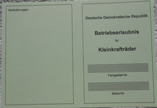 Betriebserlaubnis für Kleinkrafträder mit Stempel , Simson, DDR, Oldtimer