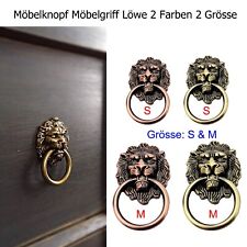 2x Möbelknopf Möbelgriff Schrank Schublade Griffe Knöpfe Ring Antik Löwe Retro