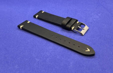 Uhrenarmband Vintage Echtleder 20 mm Schwarz, robustes Vintageleder