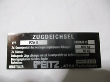 Typenschild Schild Josef Peitz Espe pza 8 Zugdeichsel s71
