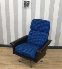 ORIGINAL 60er Skai Leder Sessel Easy Chair Drehstuhl KNALLBLAU Fußhocker GRATIS